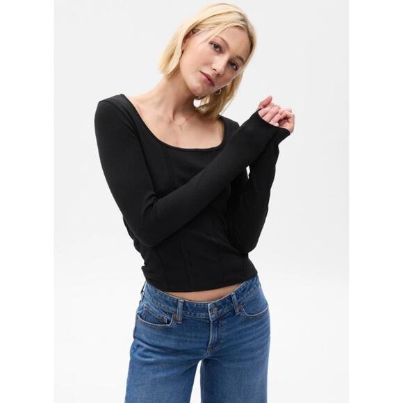 Gap Modern Long Sleeve Corset Top Womens Black Small T Shirt Tee Blouse Goth EUC - Picture 14 of 16